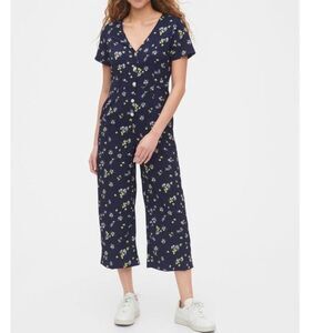 GAP Ditsy Floral Navy Button Short Sleeve Jumpsuit Size 4